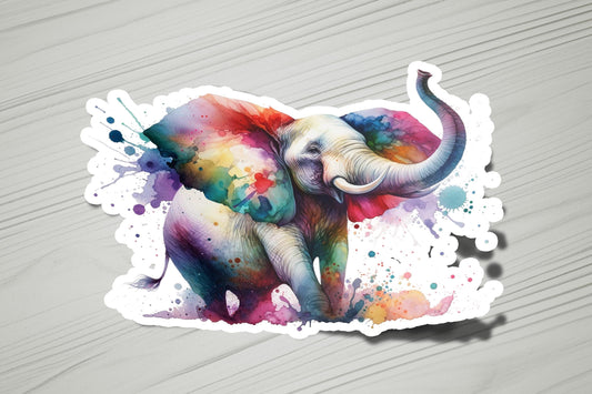 a sticker of an elephant painted in watercolor