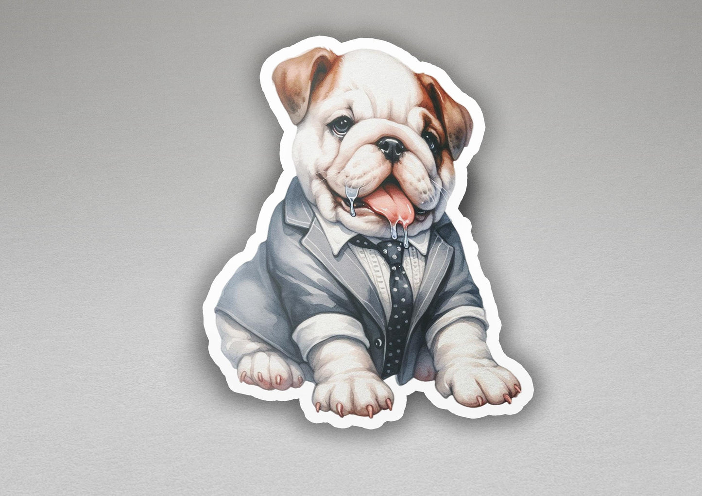 a sticker of a dog wearing a suit and tie