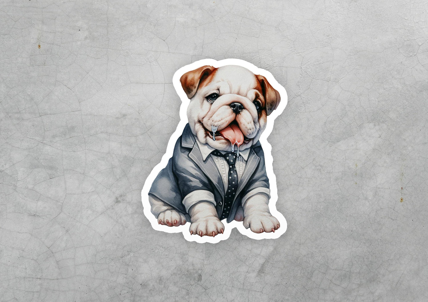 a sticker of a dog wearing a suit and tie