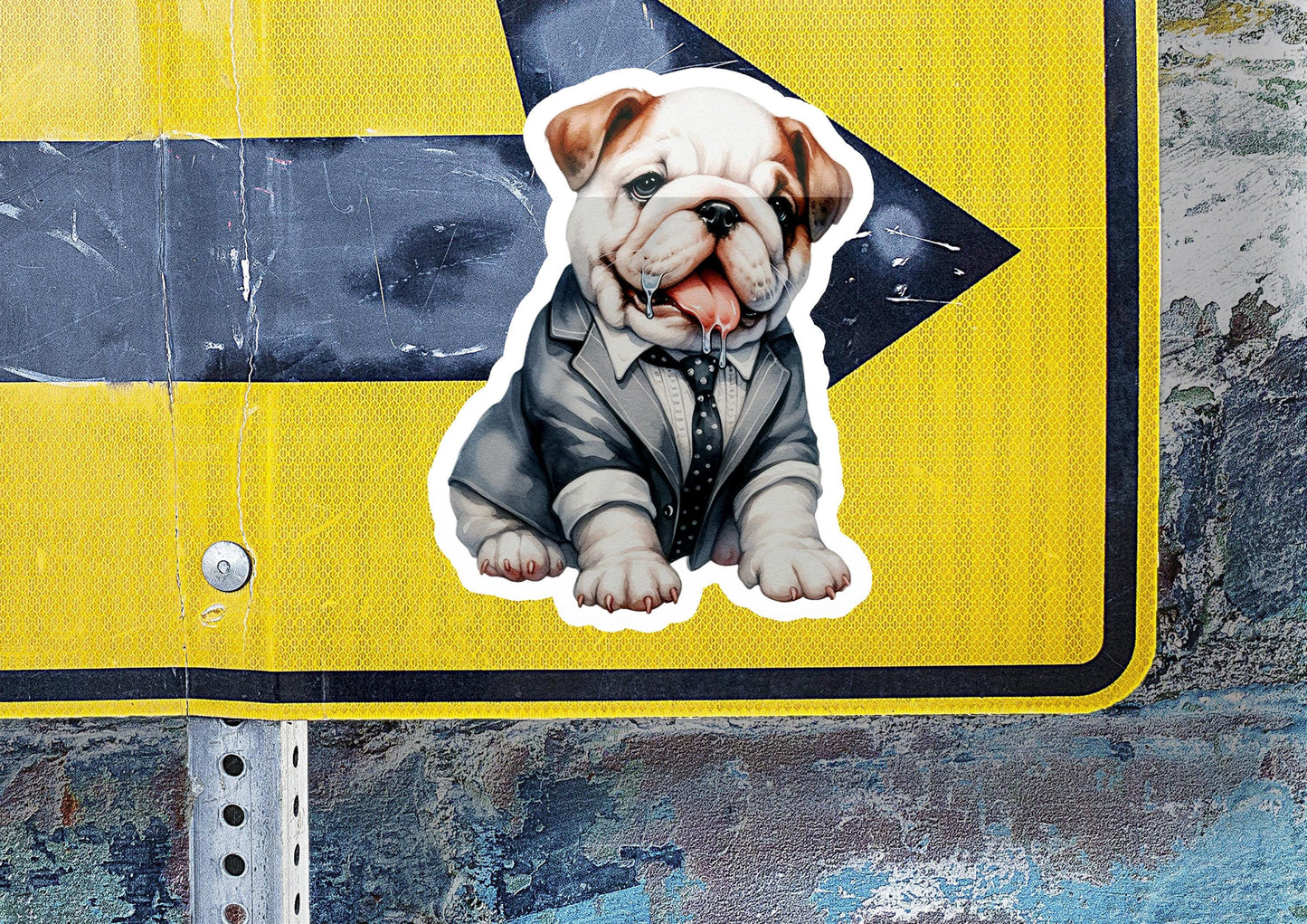a sticker of a dog wearing a suit and tie