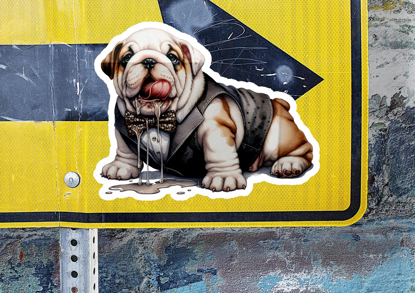 a sticker of a dog with a bow tie