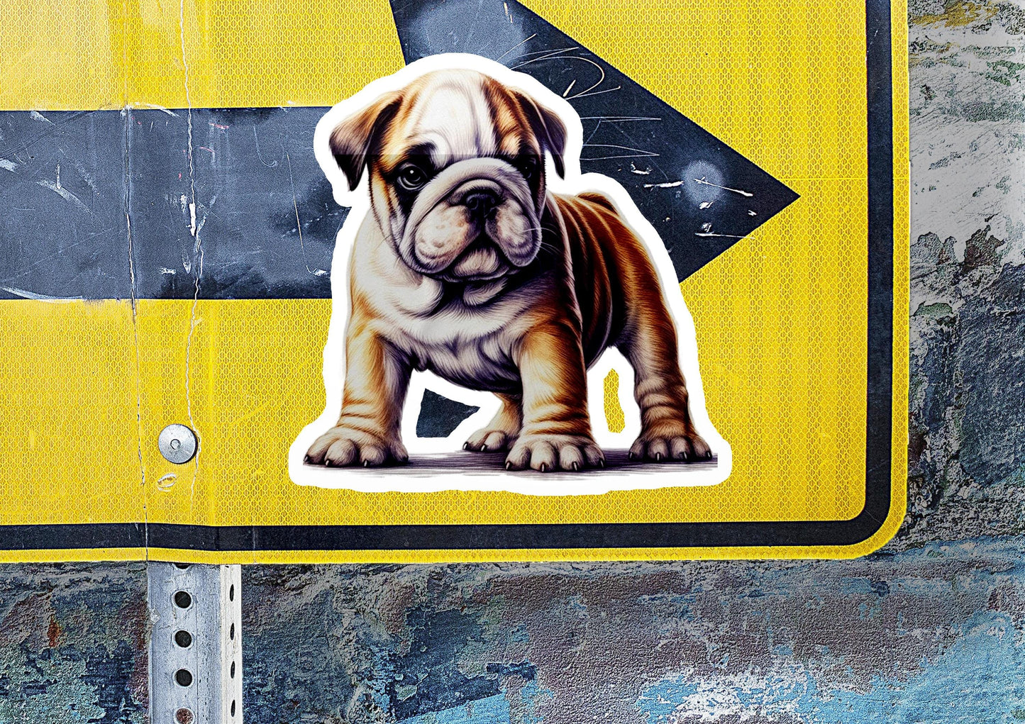 a close up of a street sign with a dog on it