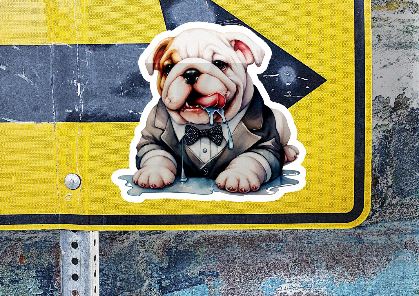 a sticker of a dog wearing a suit and tie