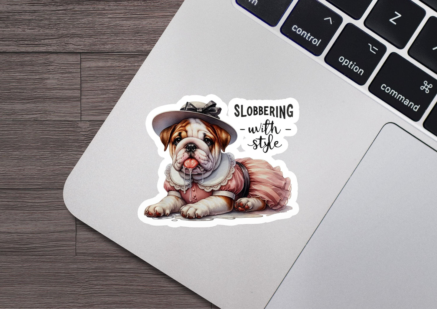 a sticker of a bulldog wearing a hat