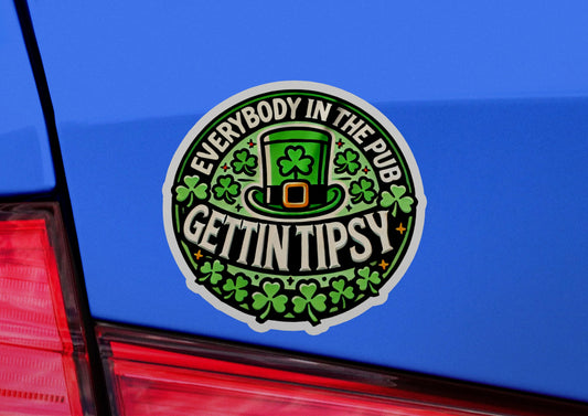 a st patrick's day sticker on the back of a car