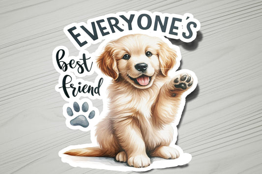 a sticker of a golden retriever dog with the words everyone's best
