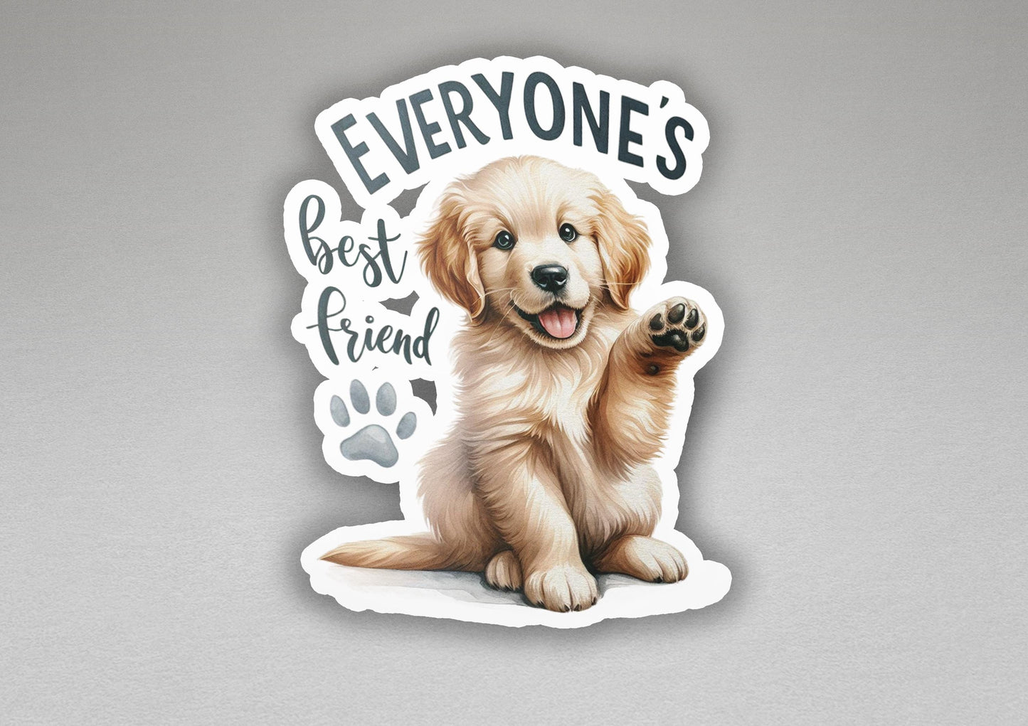 a sticker of a golden retriever dog with the words everyone's best