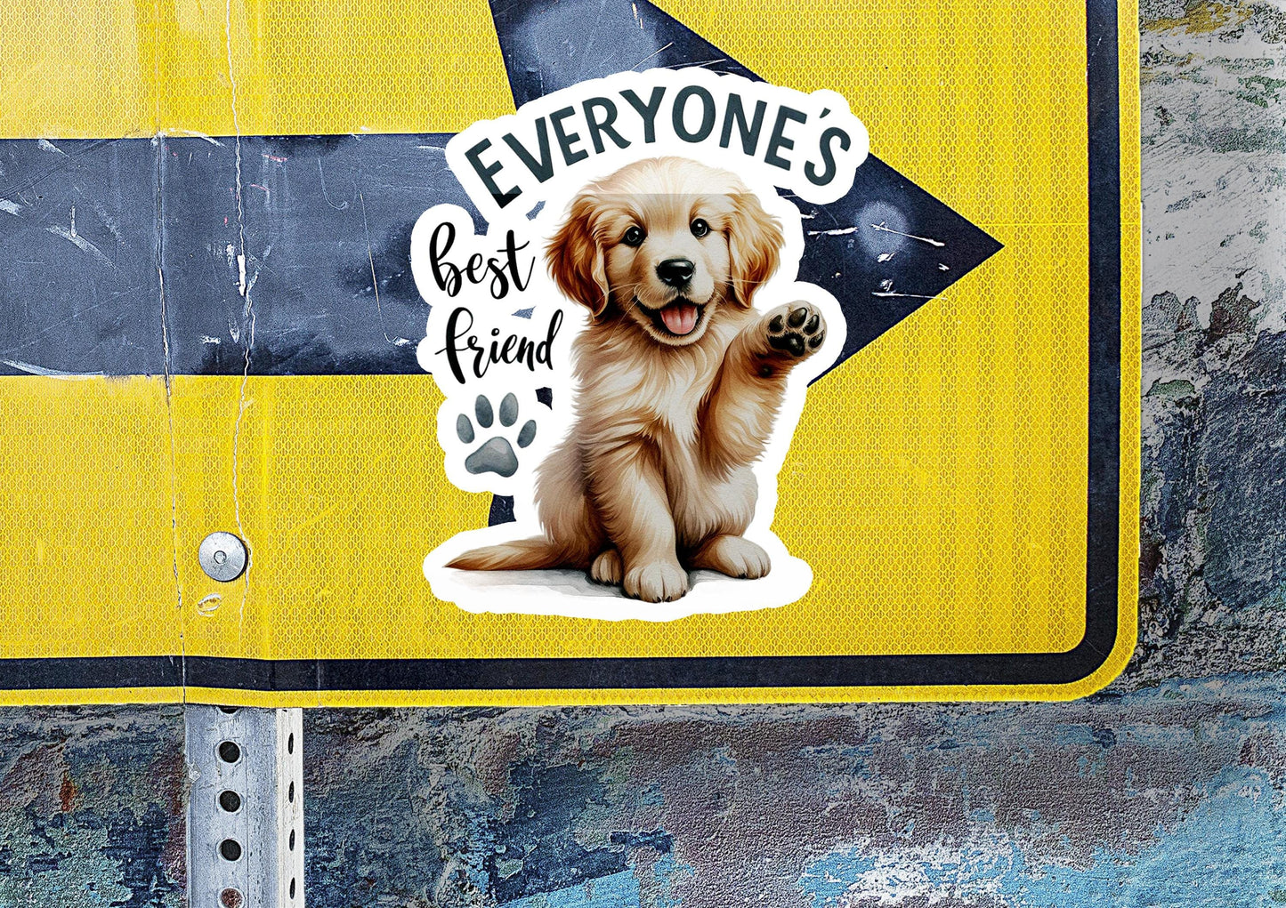 a sticker of a dog on a street sign