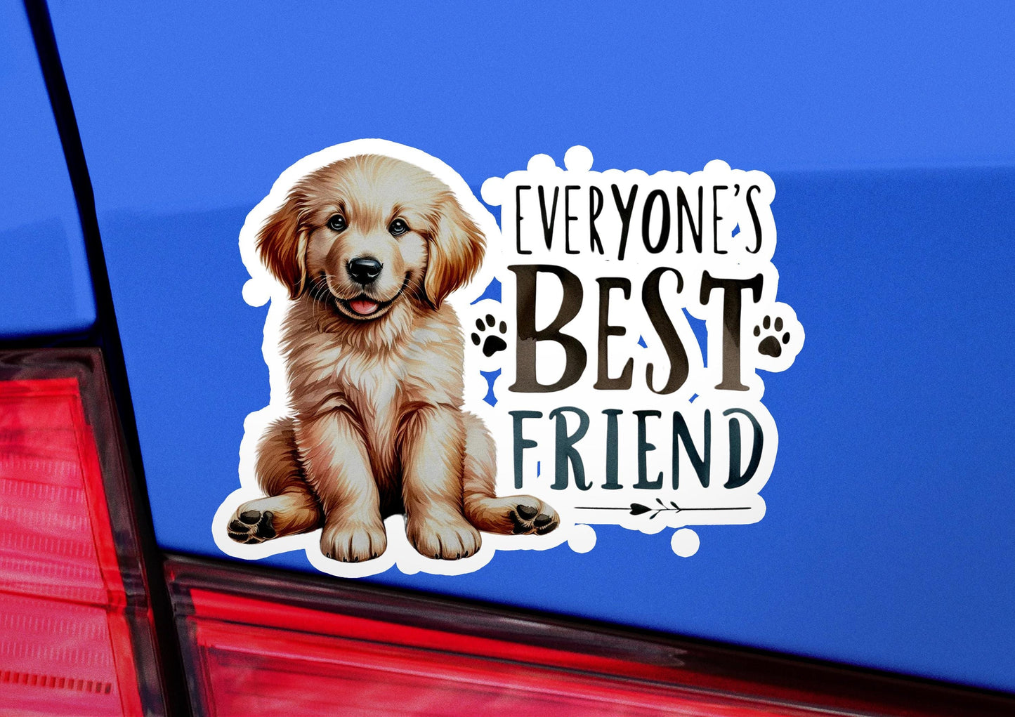 a sticker of a dog sitting on the back of a car