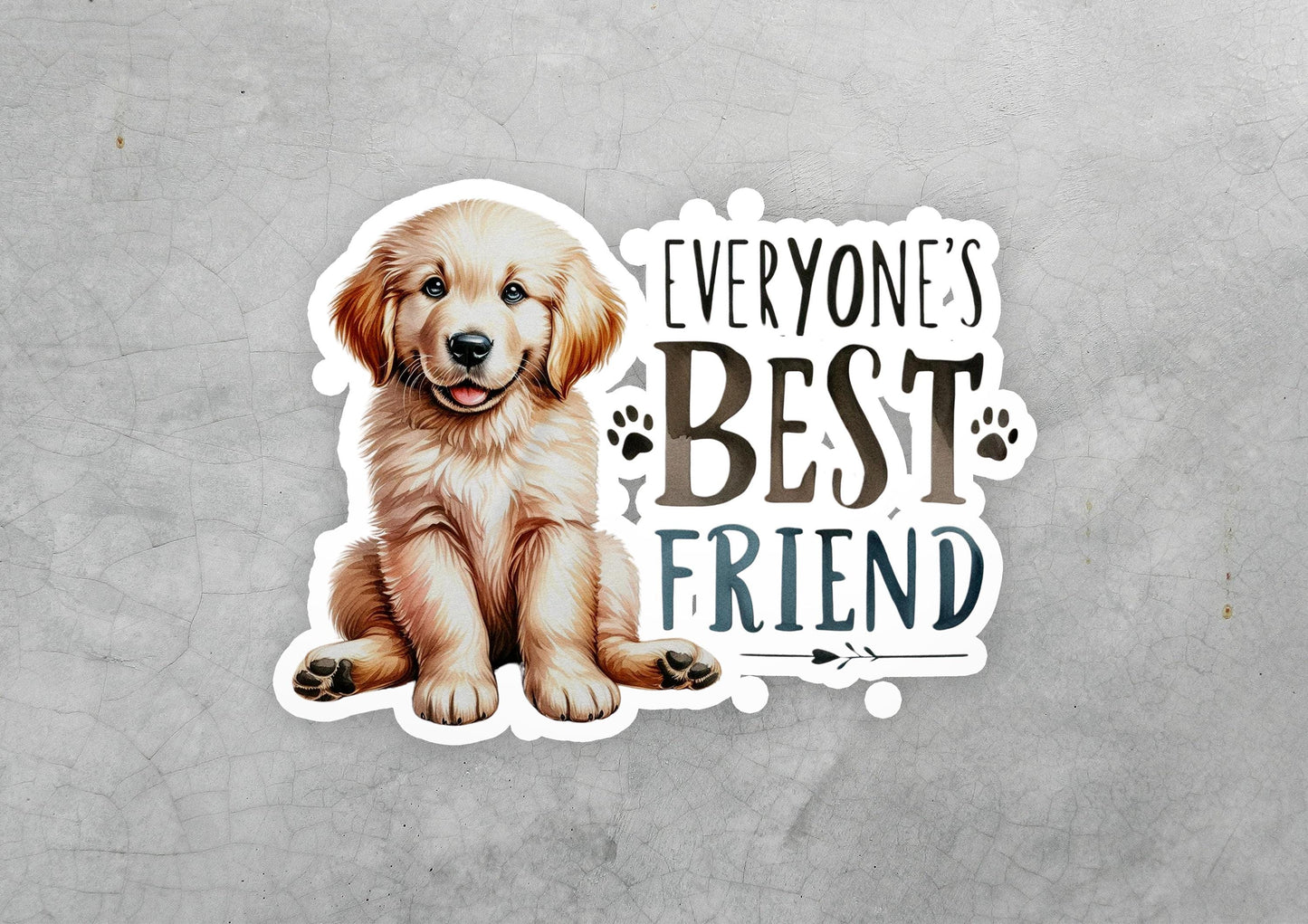 a sticker of a dog with the words, everyone's best friend