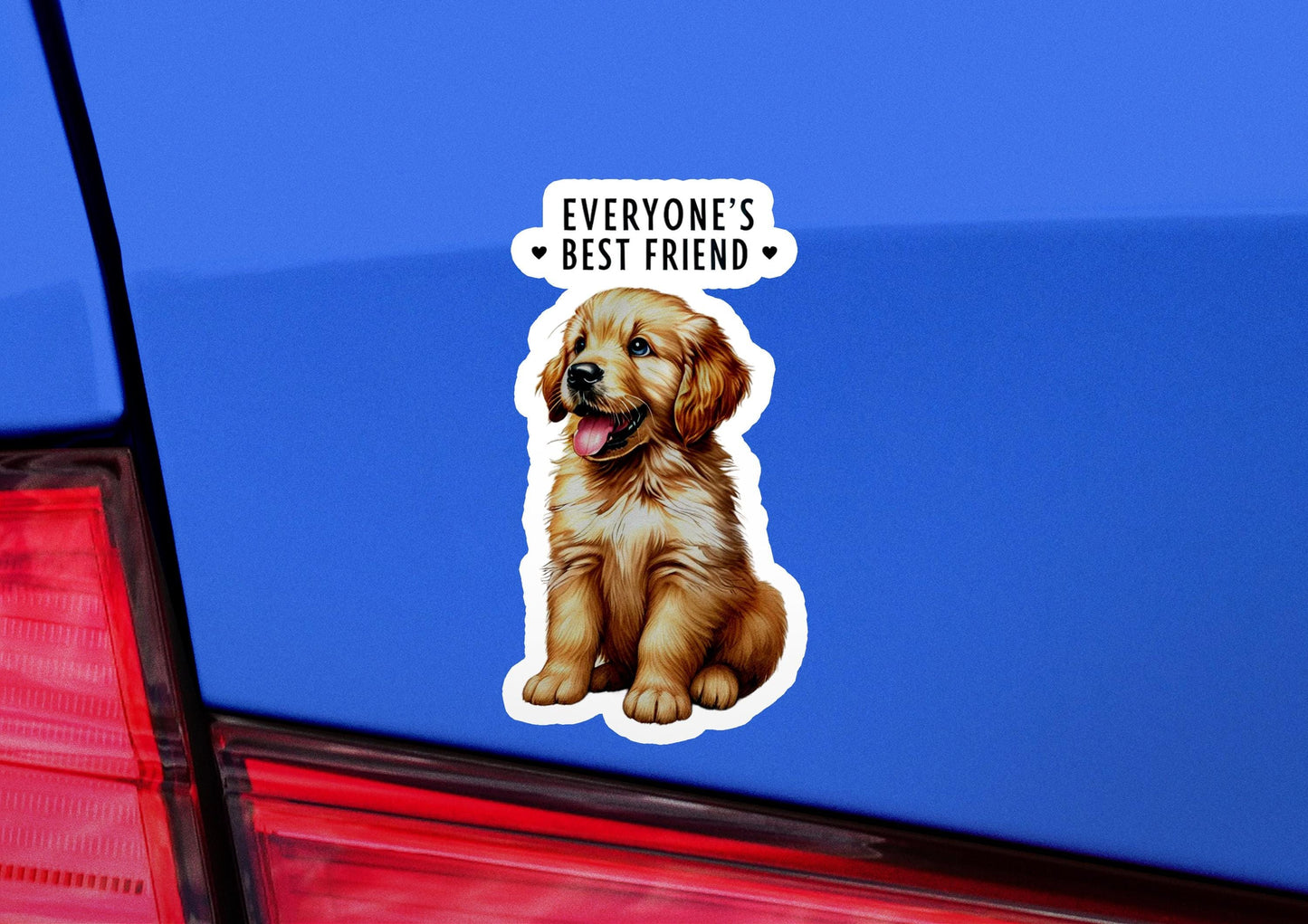 a sticker of a dog sitting on the back of a car