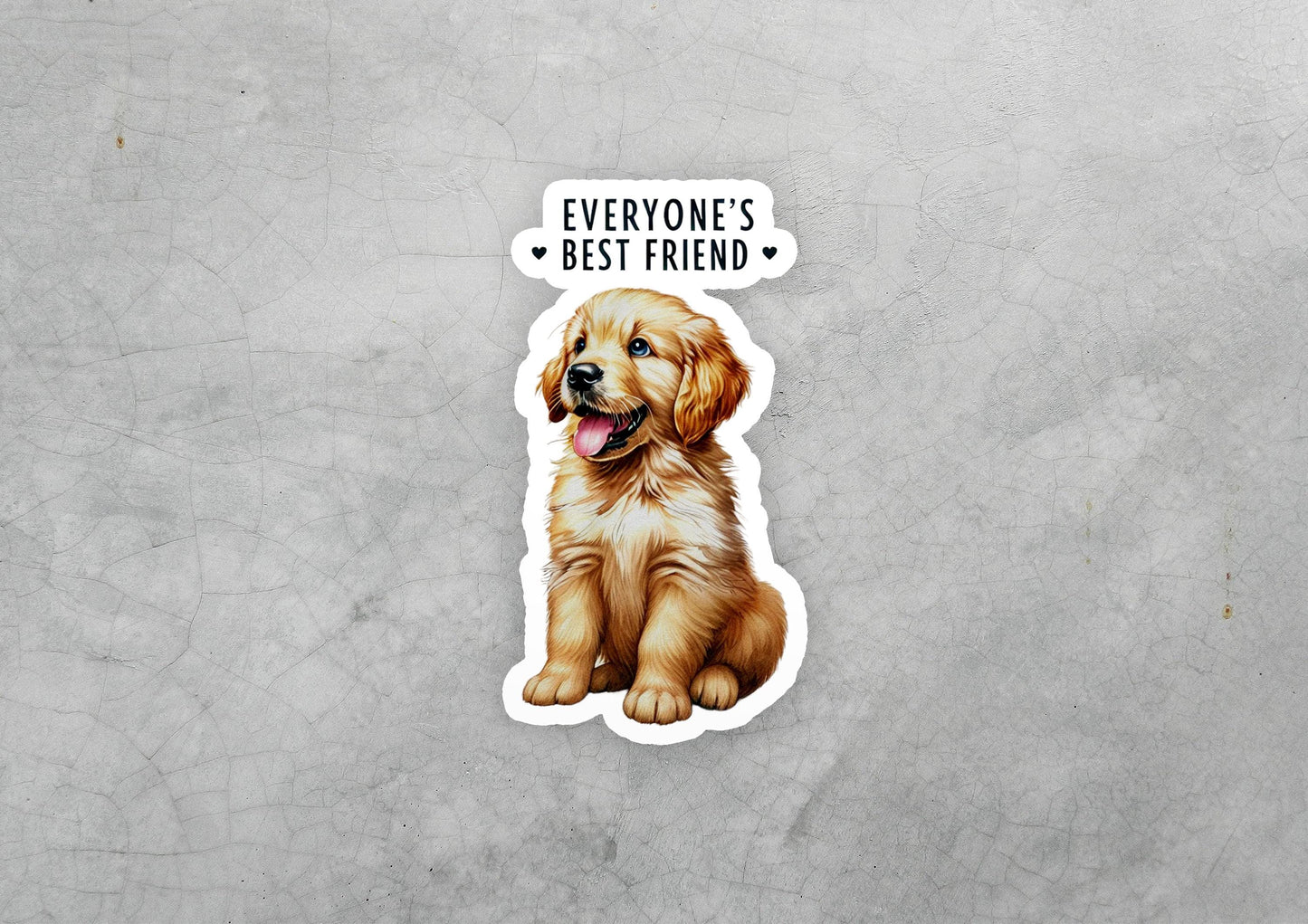a sticker of a golden retriever dog with the words everyone's best