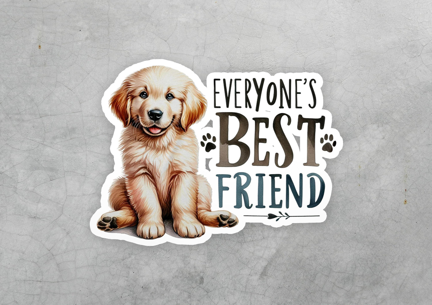 a sticker of a dog with the words everyone's best friend