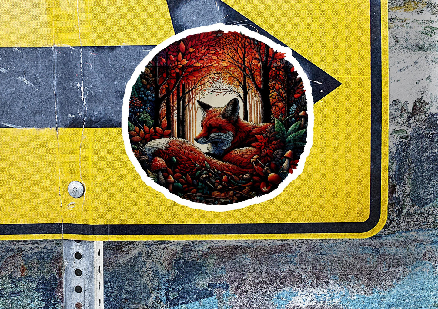 a yellow sign with a picture of a fox on it