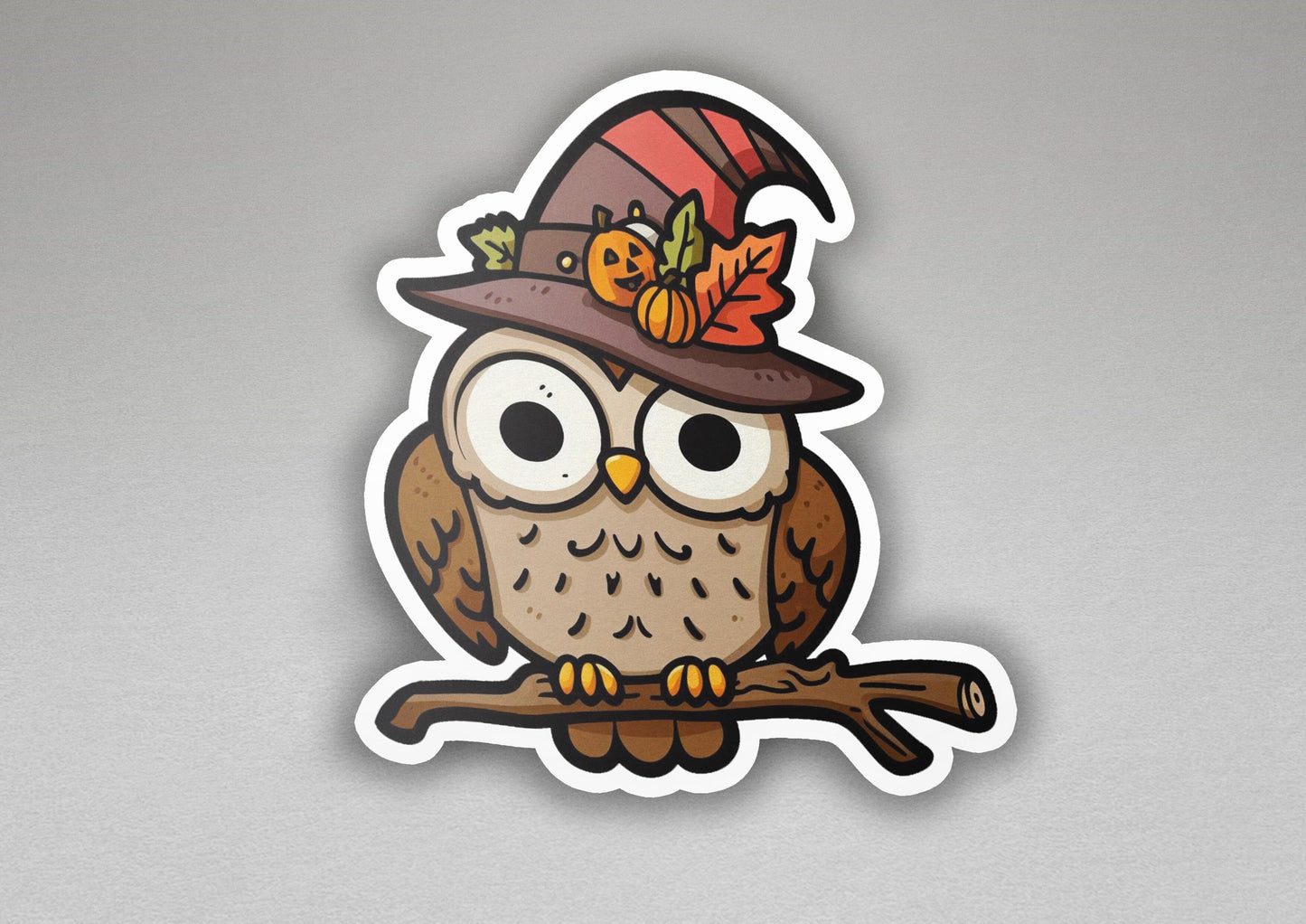 a sticker of an owl wearing a hat and holding a sticker of a