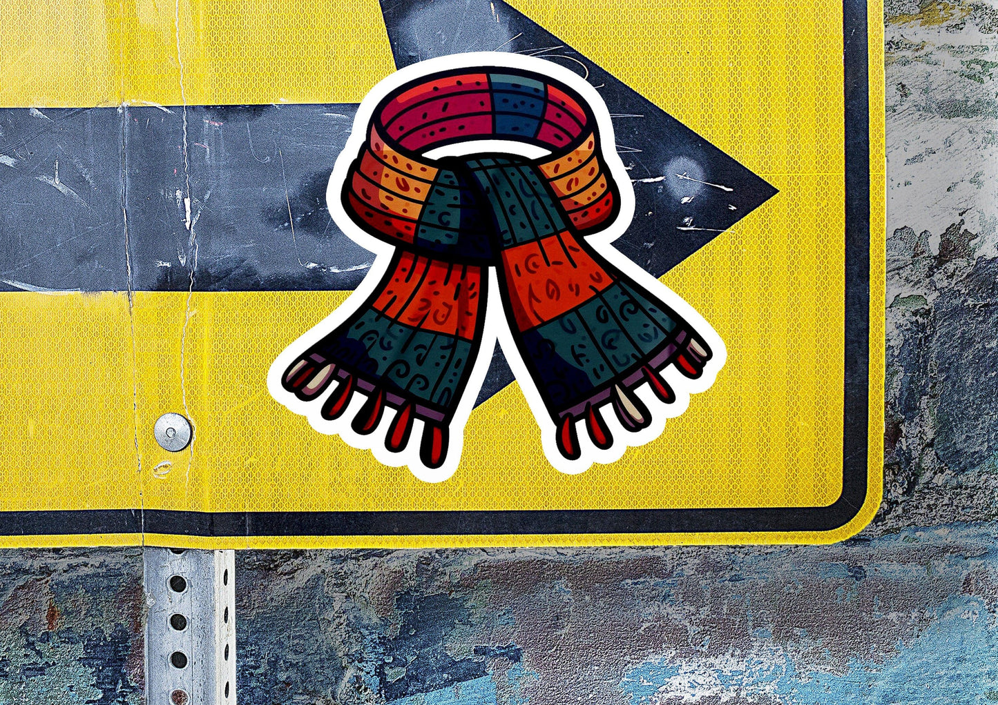 a sticker of a pair of gloves on a street sign