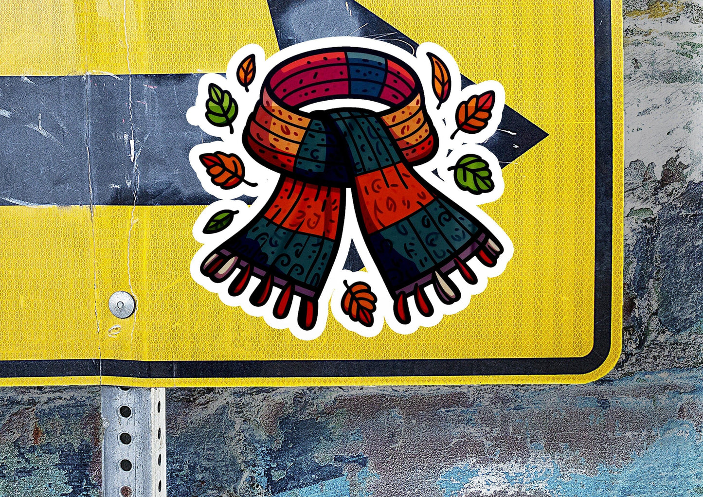 a sticker of a scarf on a street sign