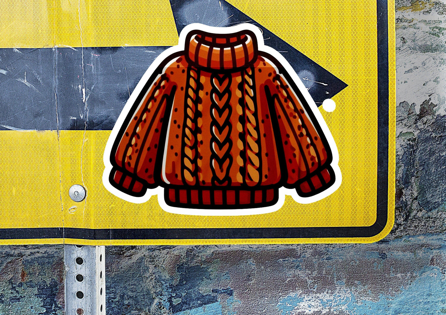 a sticker of a sweater on a street sign