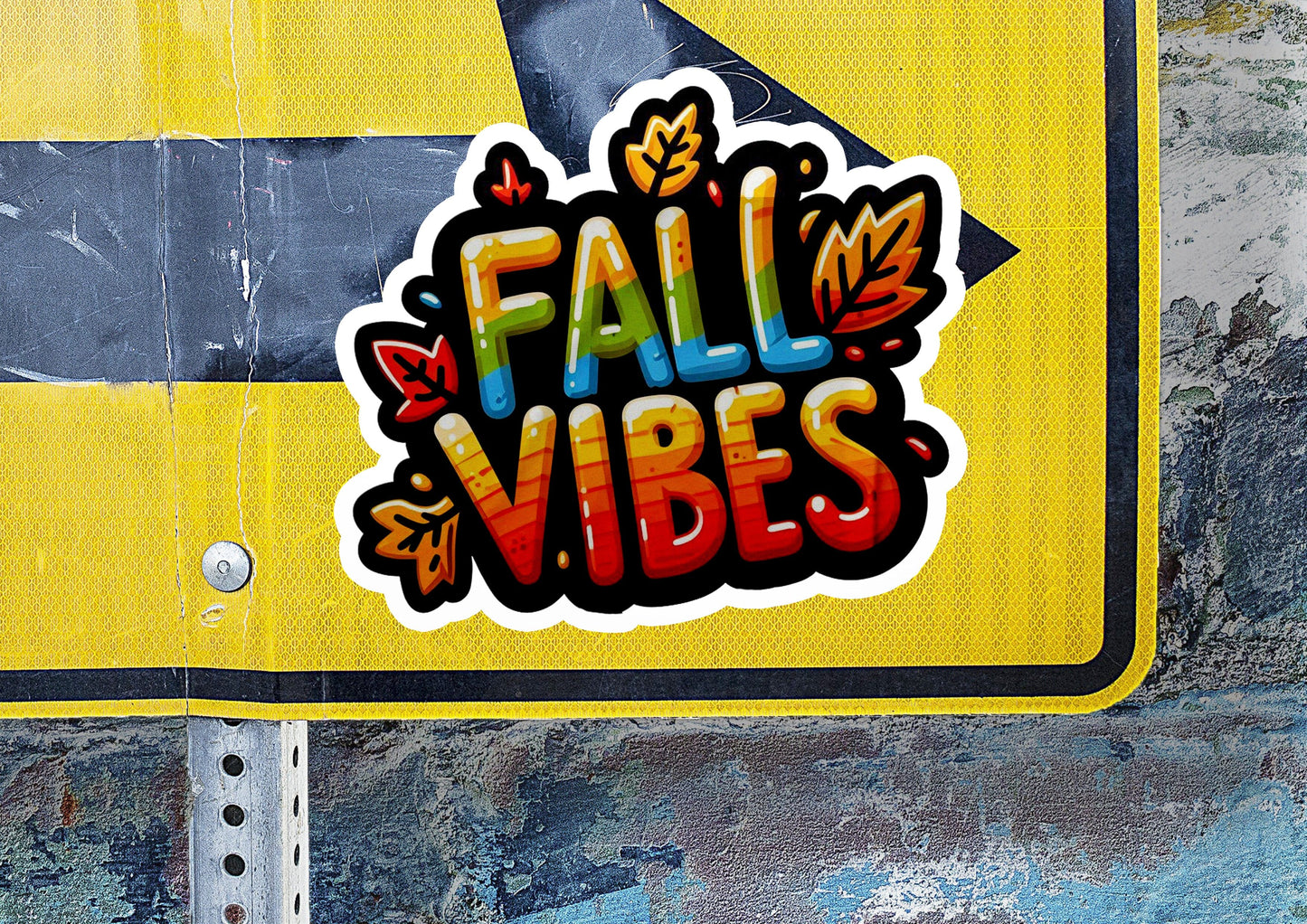 a yellow street sign with the words fall vibes painted on it