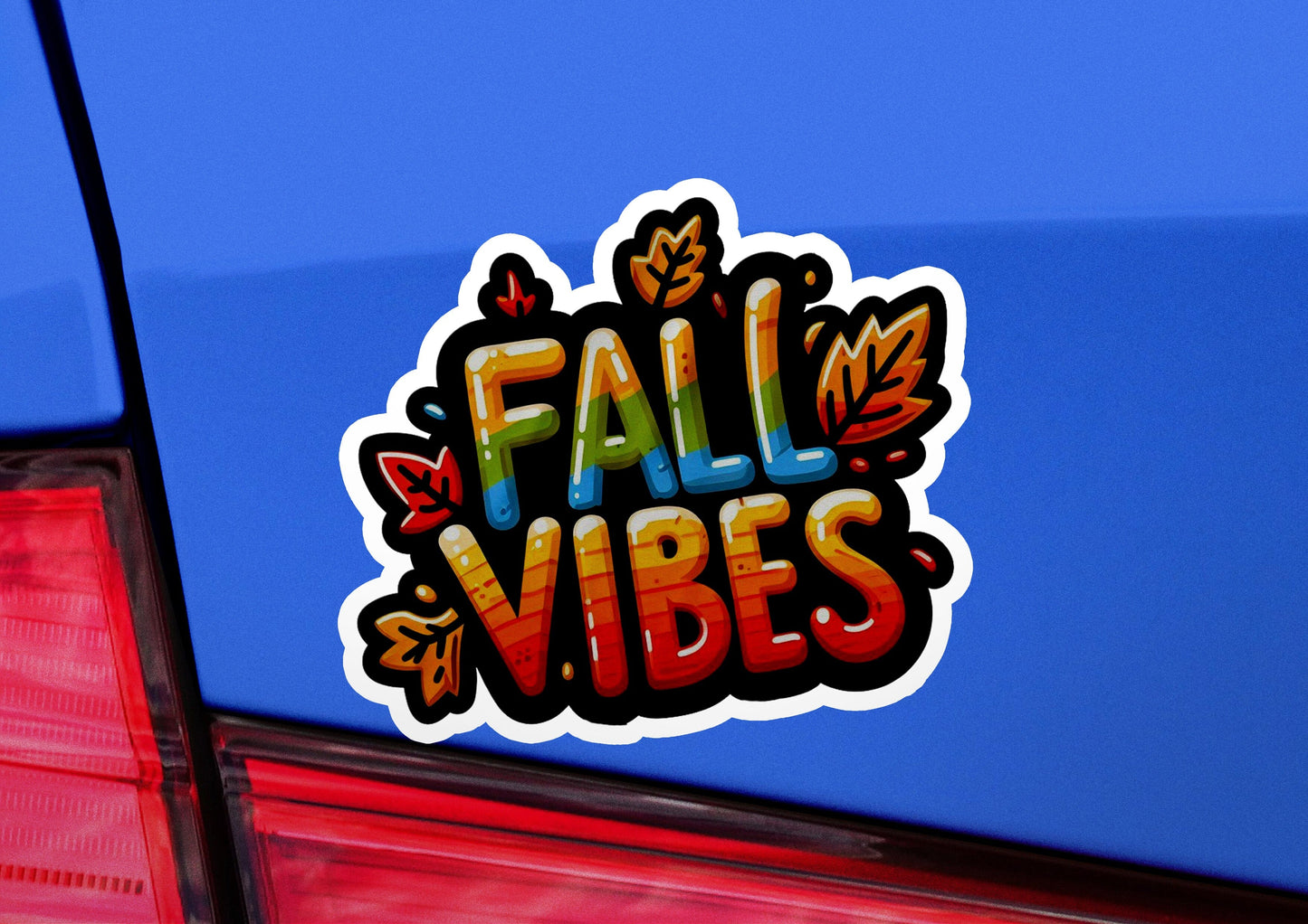 a sticker that says fall vibes on the back of a car