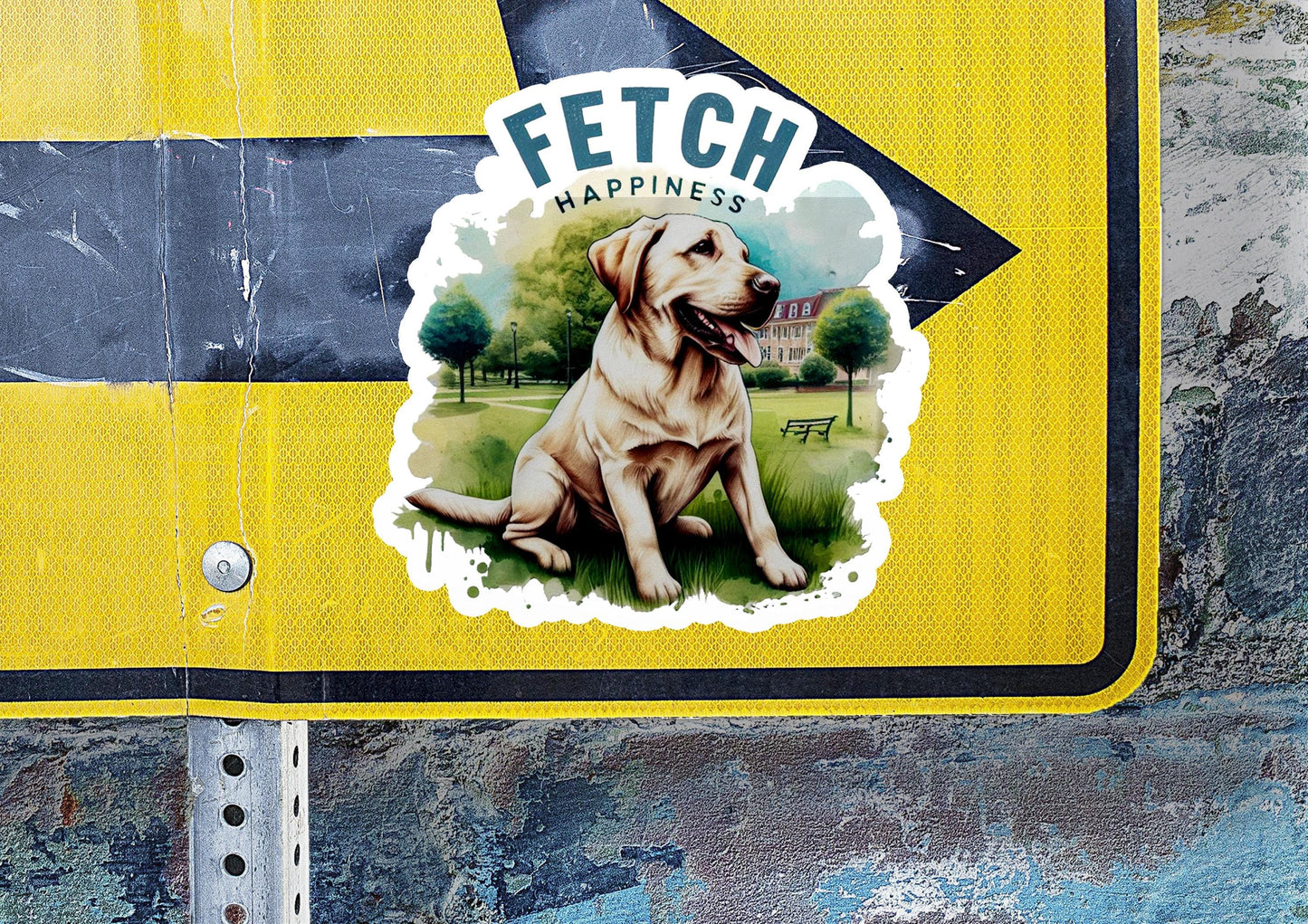 a sticker of a dog on a street sign