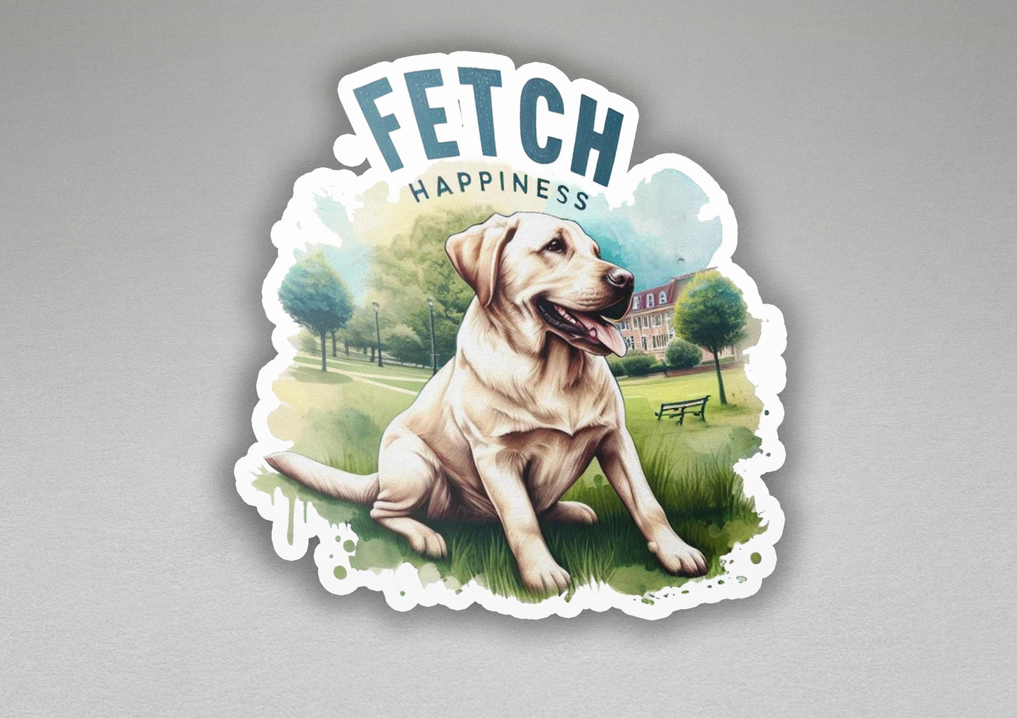 a sticker of a dog sitting in the grass