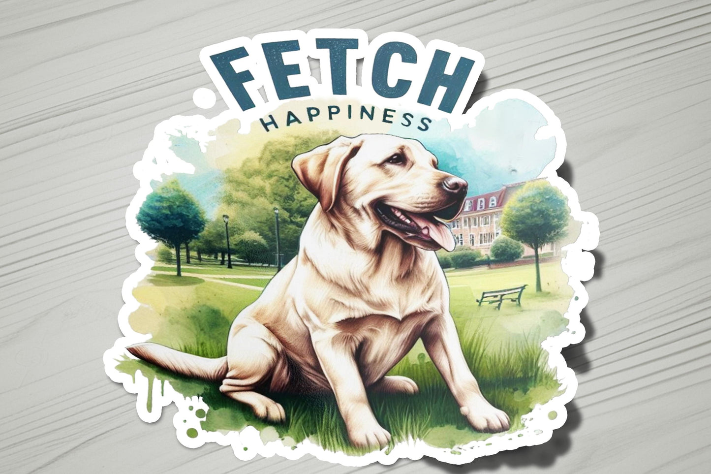 a sticker of a dog sitting in the grass