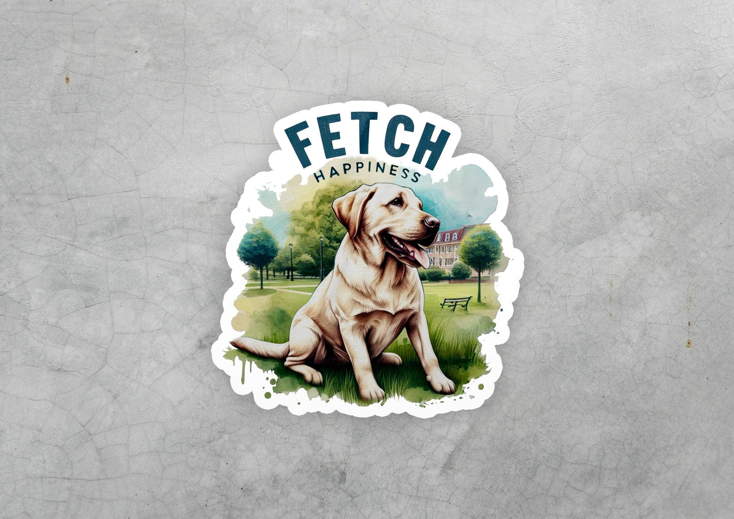 a sticker of a dog sitting in the grass