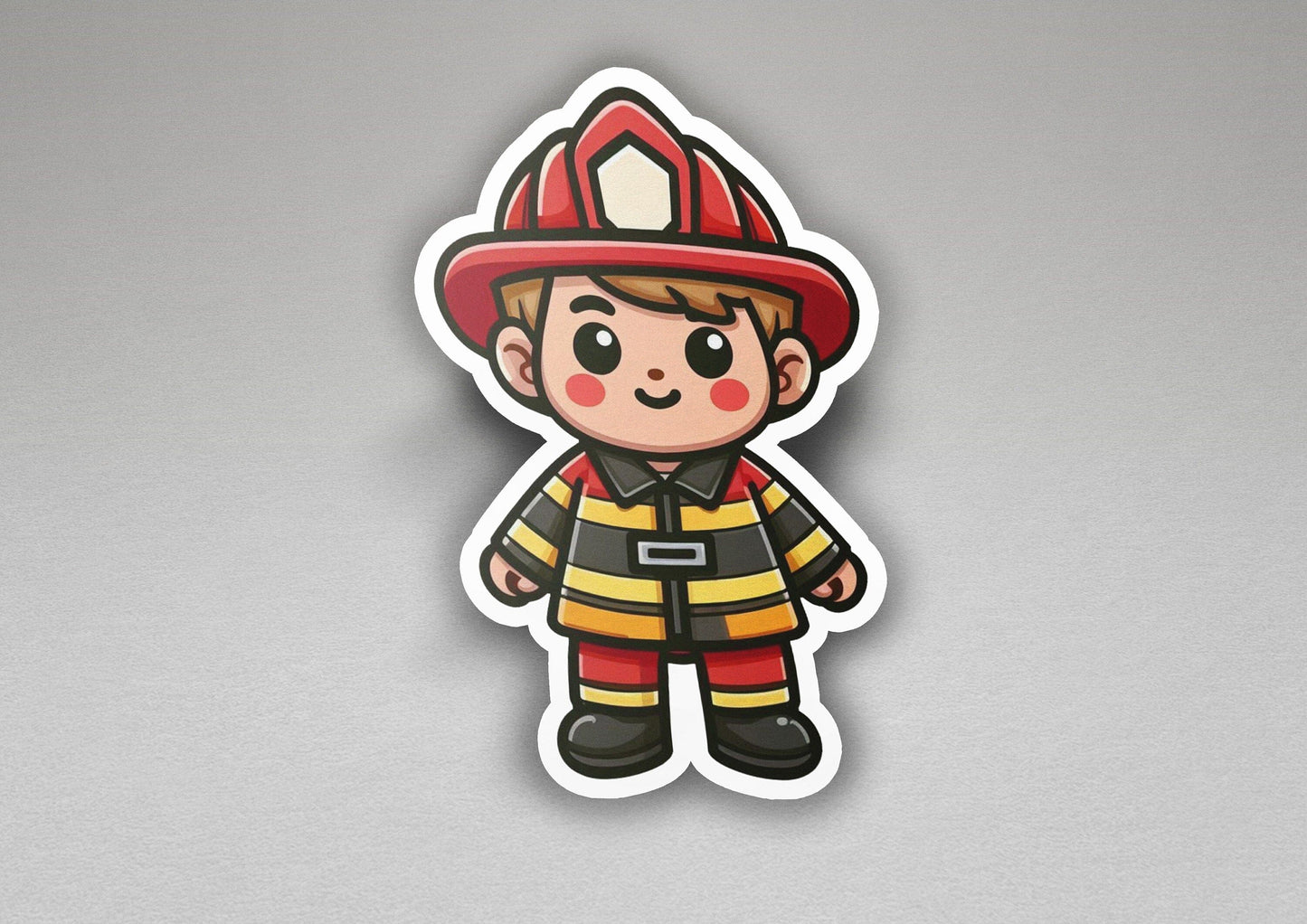 a sticker of a fireman wearing a fire helmet