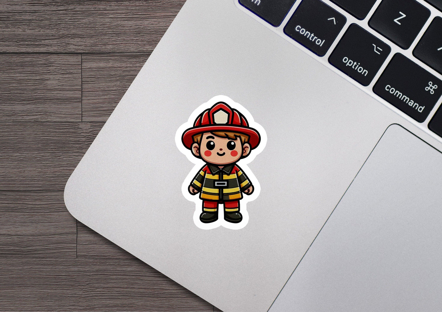 a sticker of a fireman on a laptop