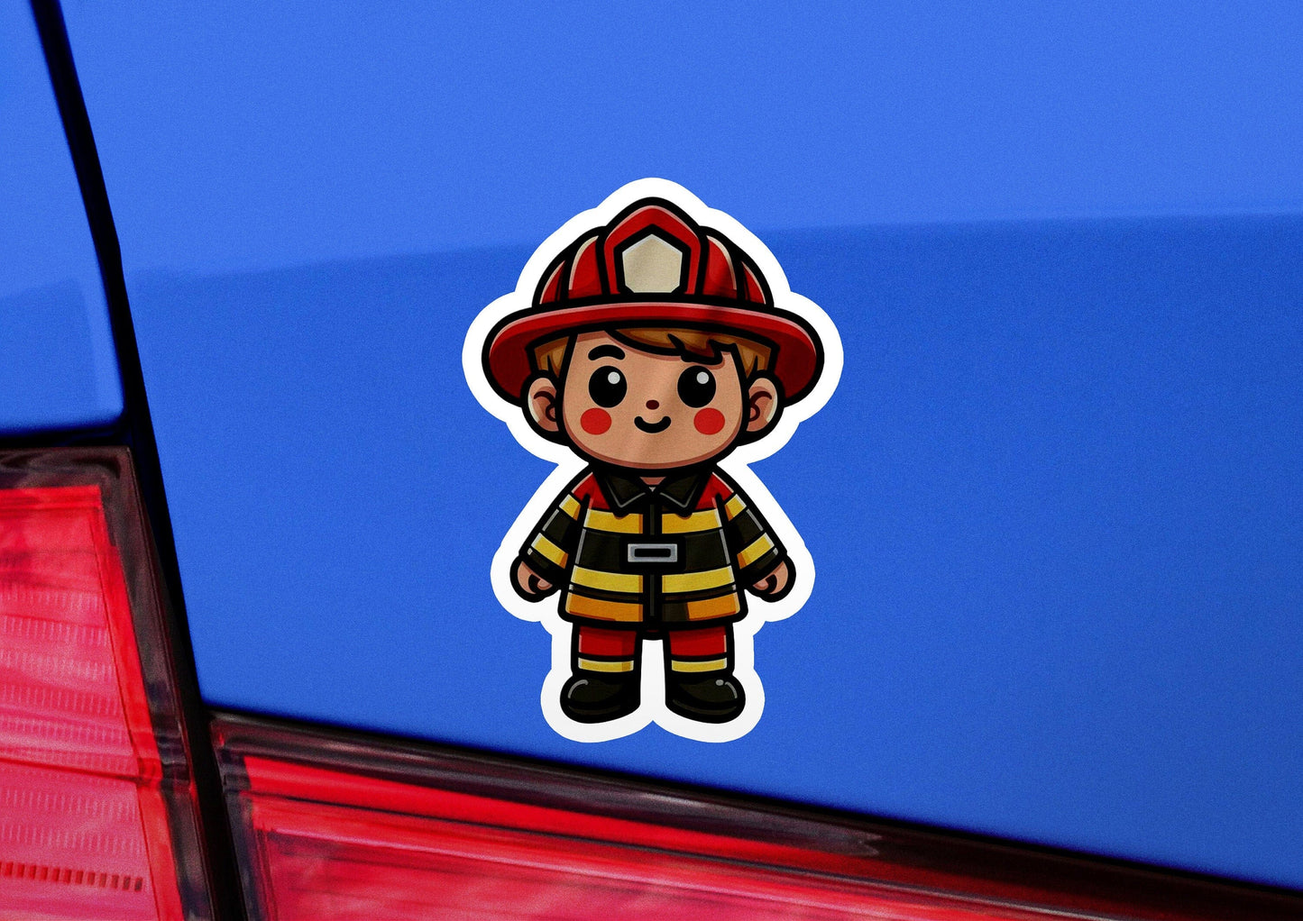 a fireman sticker on the back of a car