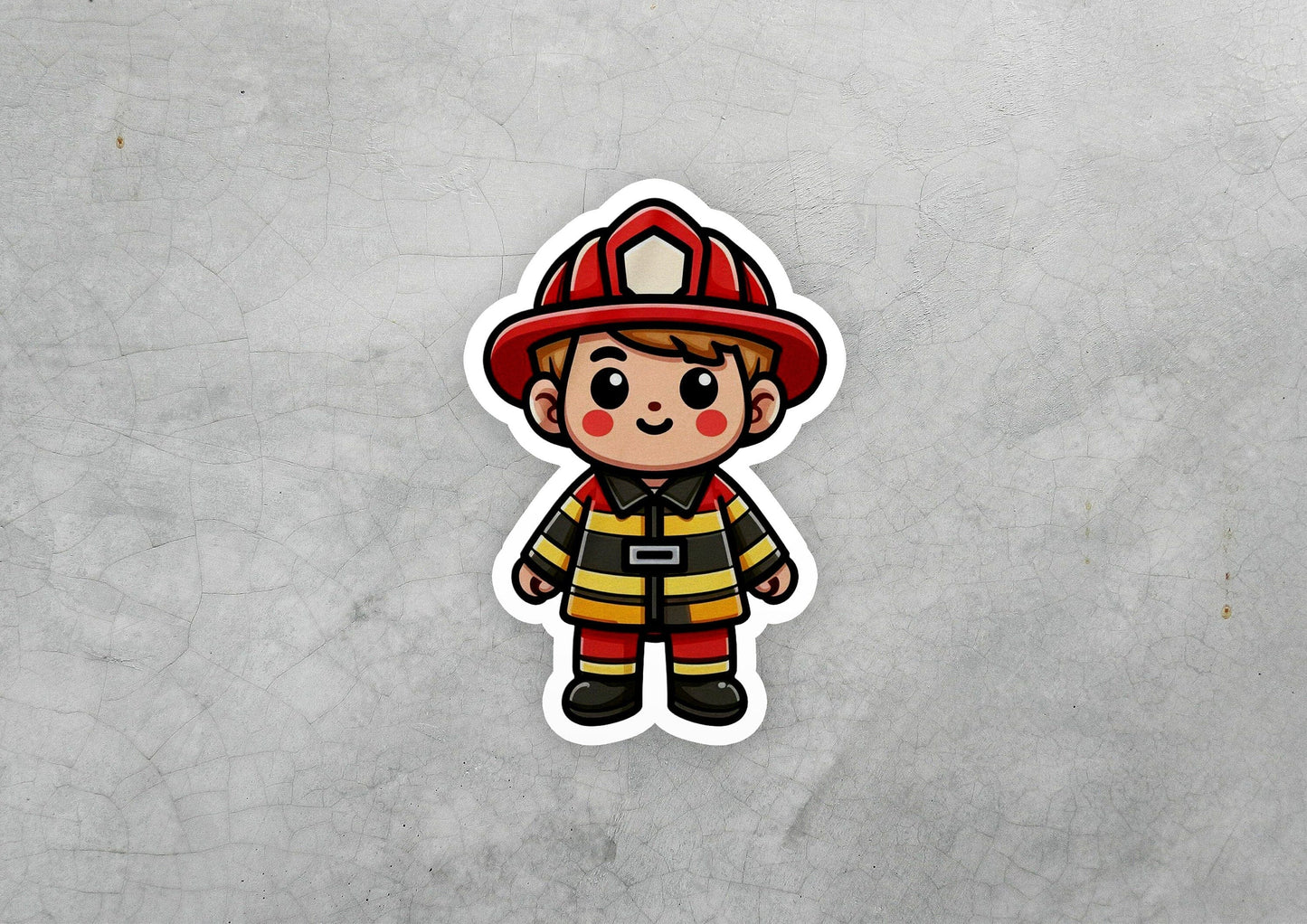 a sticker of a fireman with a helmet on