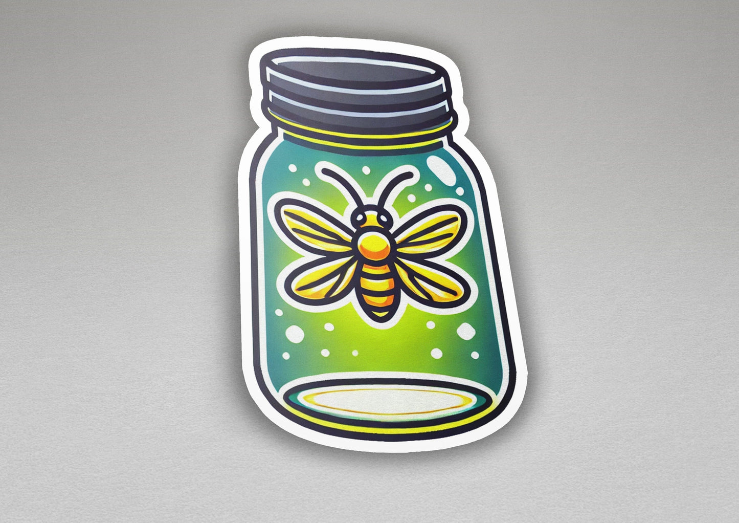 a sticker of a jar with a bee on it