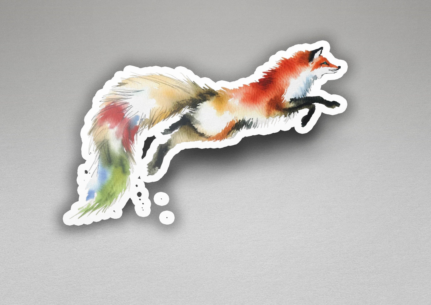 a colorful sticker of a running fox