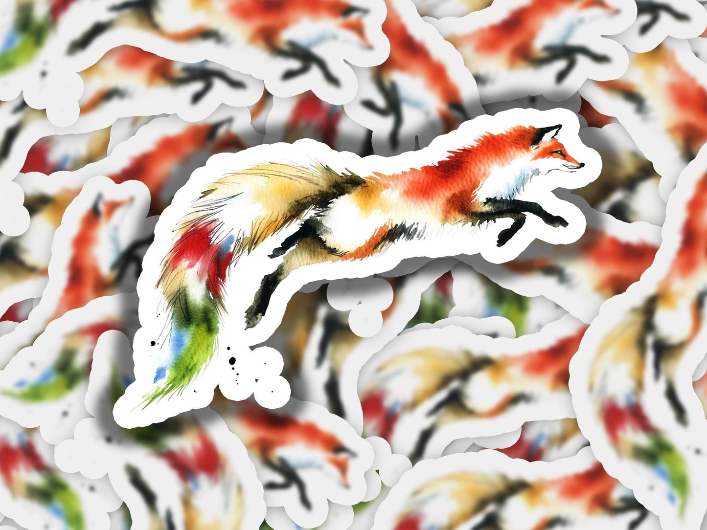 a picture of a fox on a colorful background