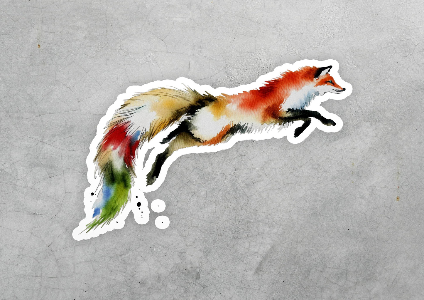 a sticker of a colorful fox jumping