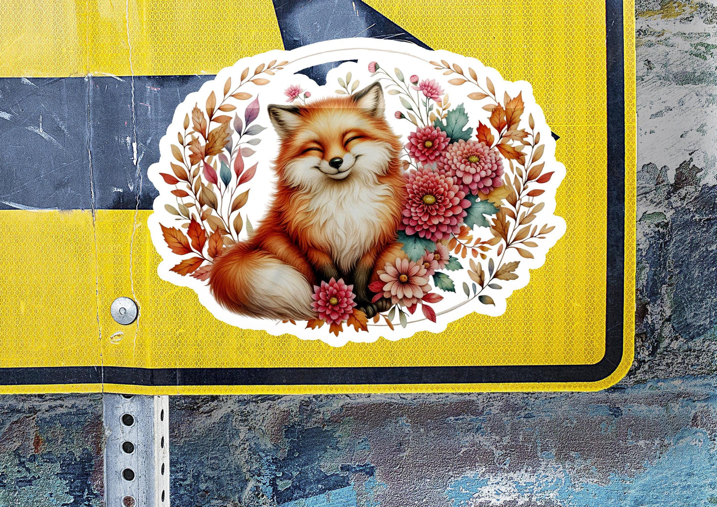 a close up of a street sign with a picture of a fox