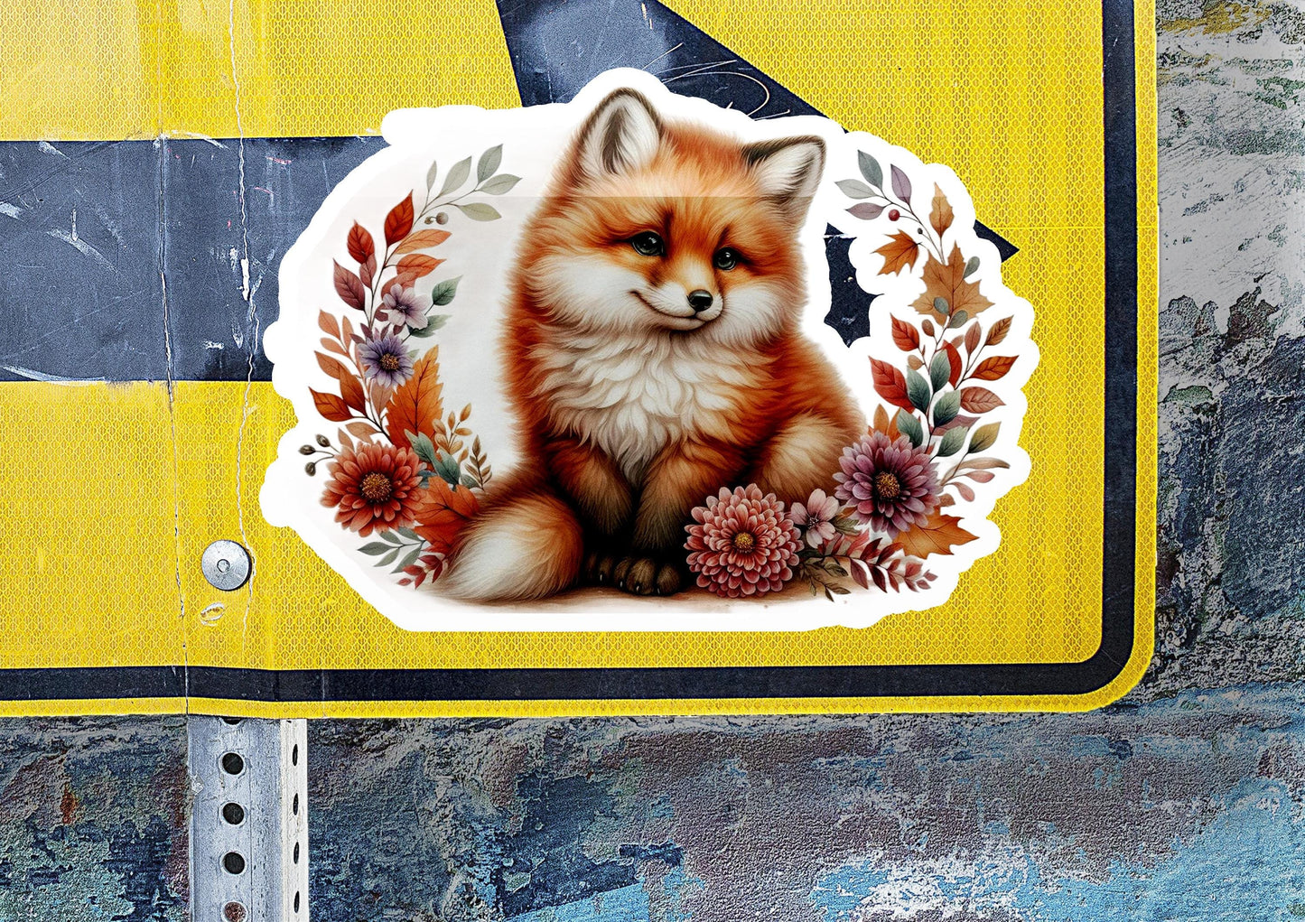 a close up of a street sign with a picture of a fox