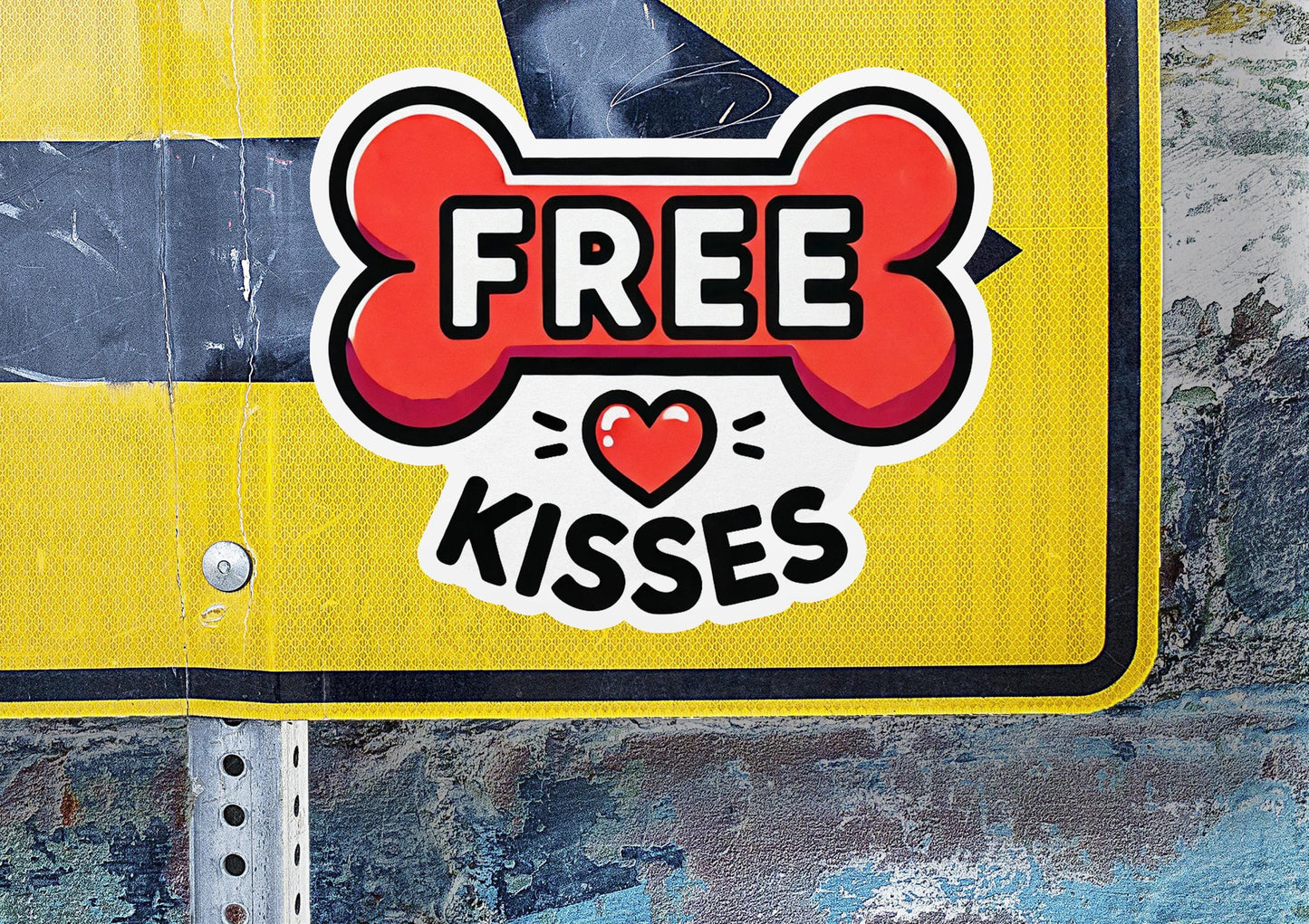 a free kisses sign with a large bone on it