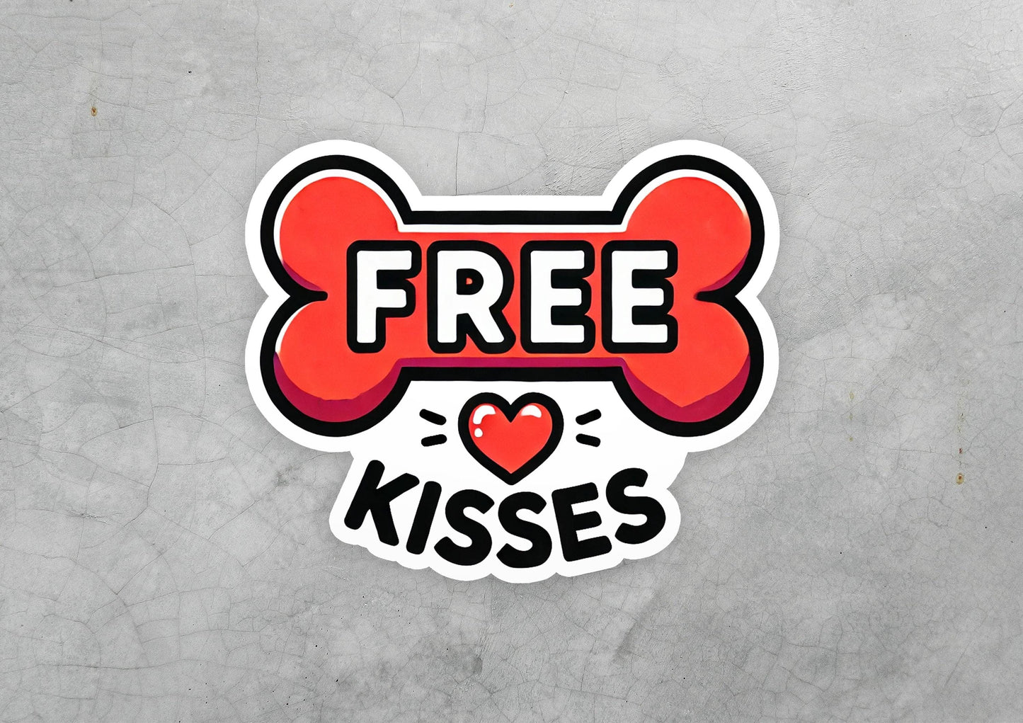 a sticker that says free kisses with a heart