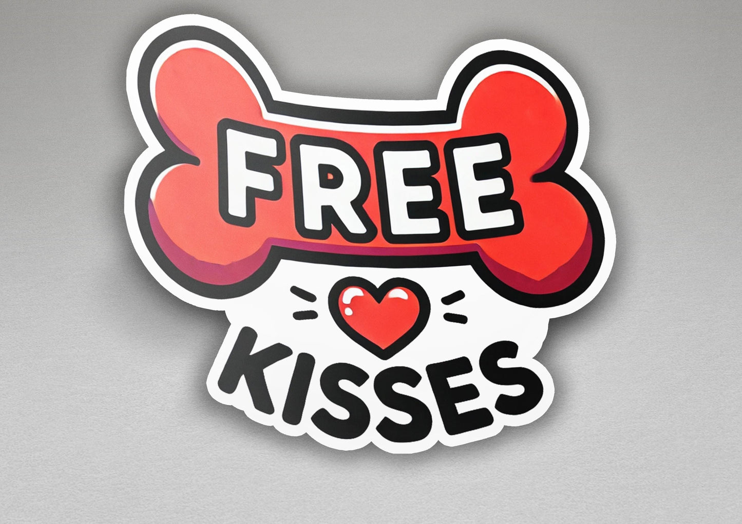 a sticker with the words free kisses on it