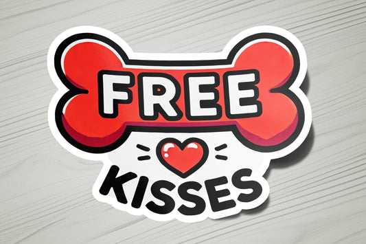 a sticker that says free kisses on it