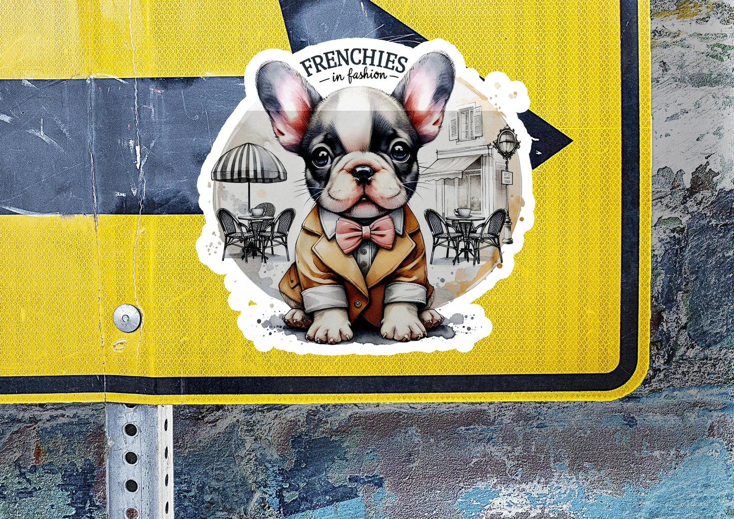 a sticker of a dog wearing a bow tie