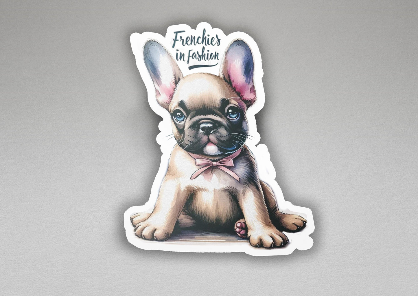 a sticker of a dog with a bow tie