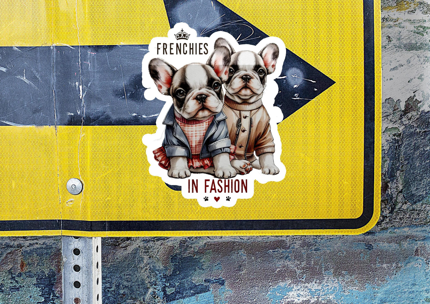 a sticker of two dogs on a street sign