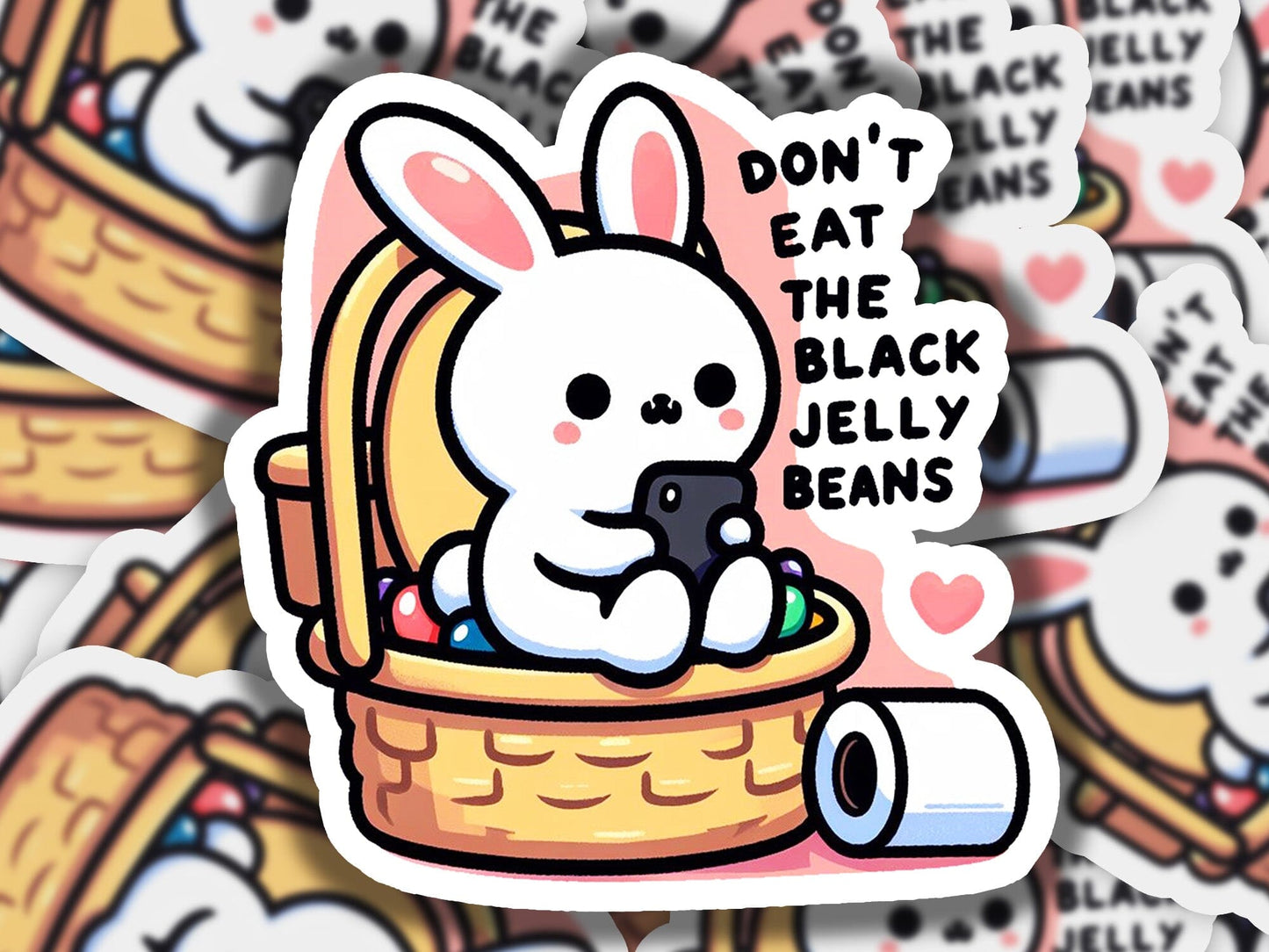 a sticker of a bunny sitting in a basket