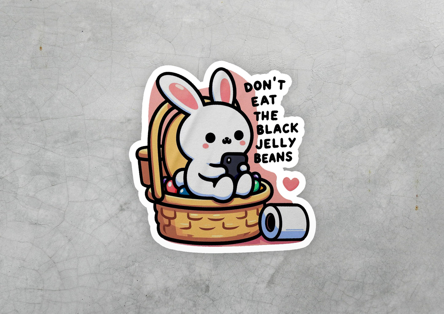 a sticker of a rabbit sitting in a basket