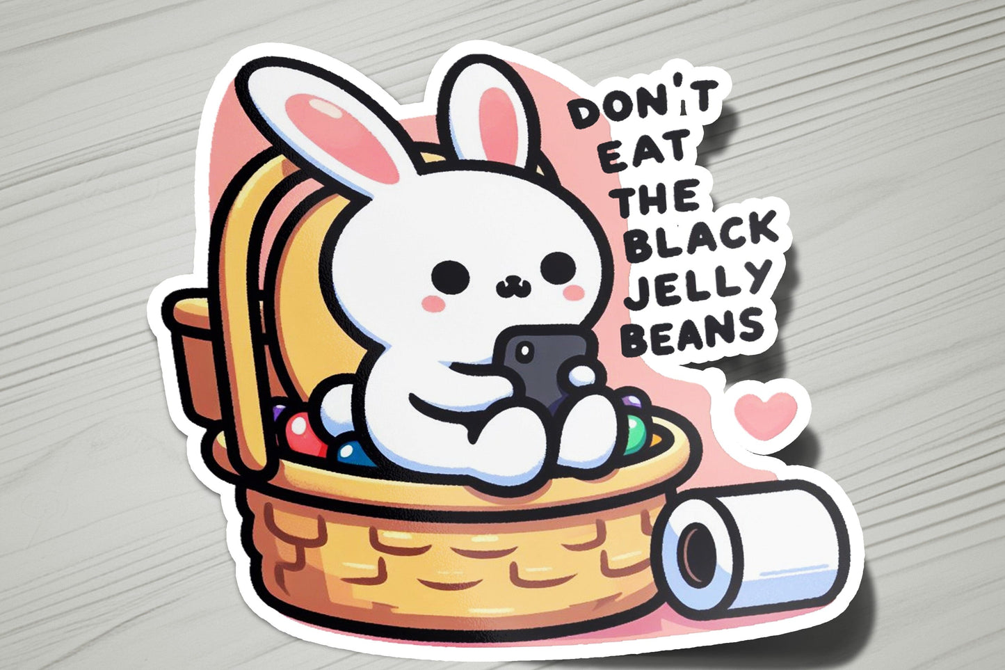 a sticker of a bunny holding a camera