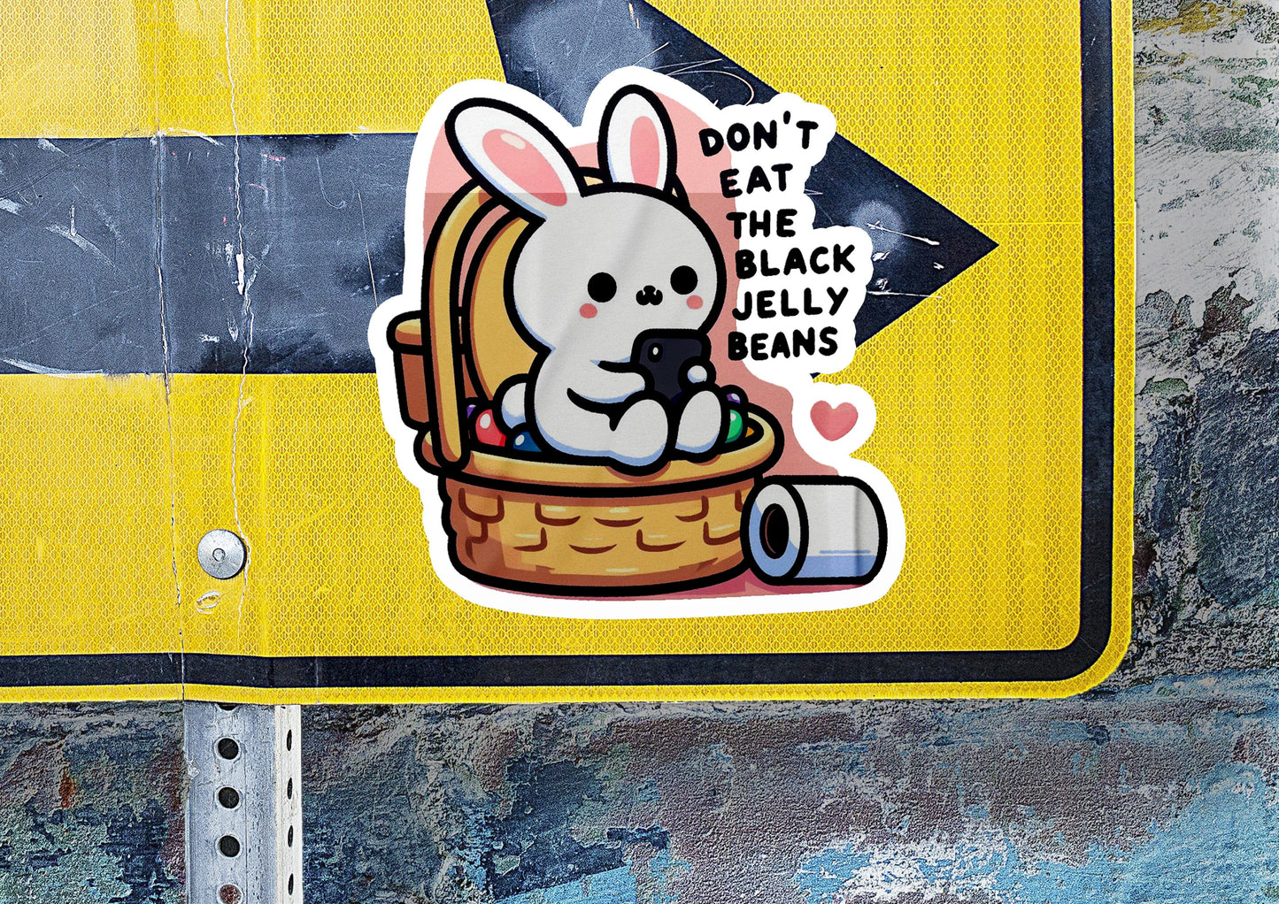 a sticker of a rabbit in a basket