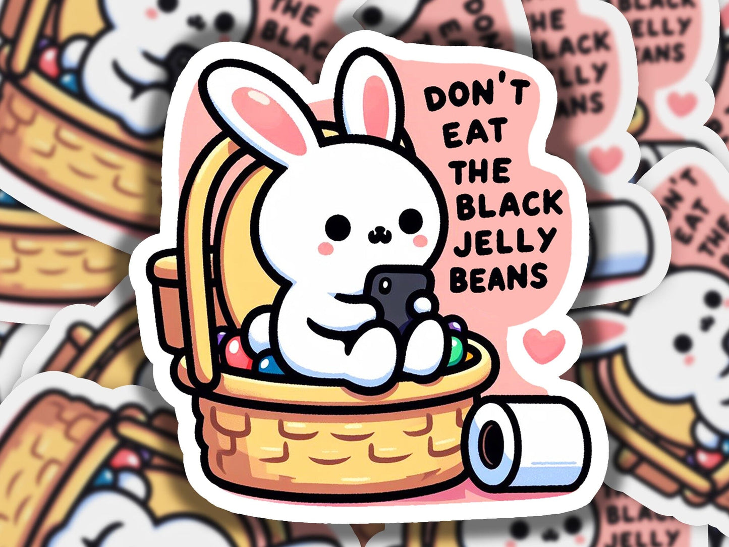 a bunch of stickers with a bunny in a basket